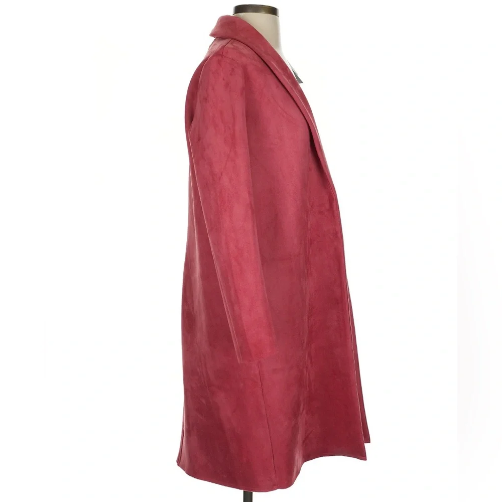 NWT Tahari Faux Suede Open Front Jacket in Geranium. Size XS.